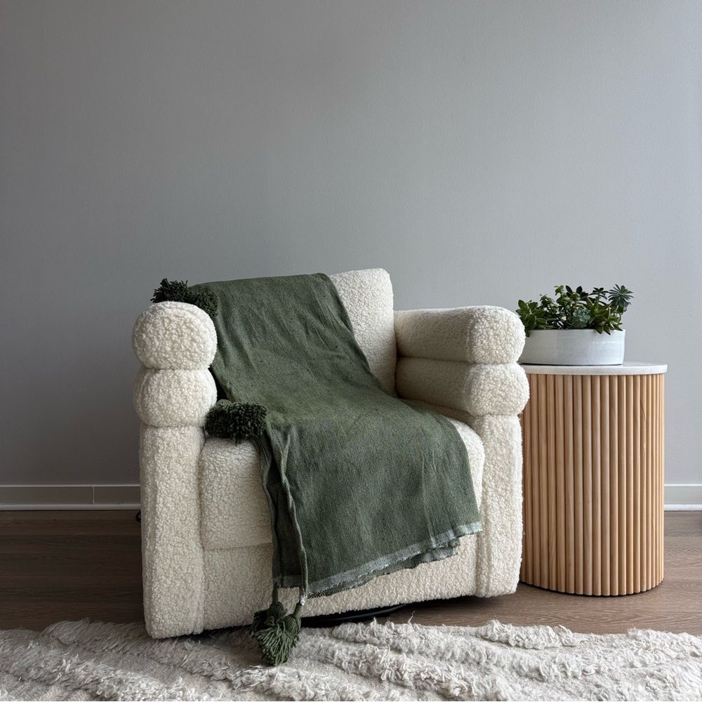 Tassel Throw Blanket in Olive Green